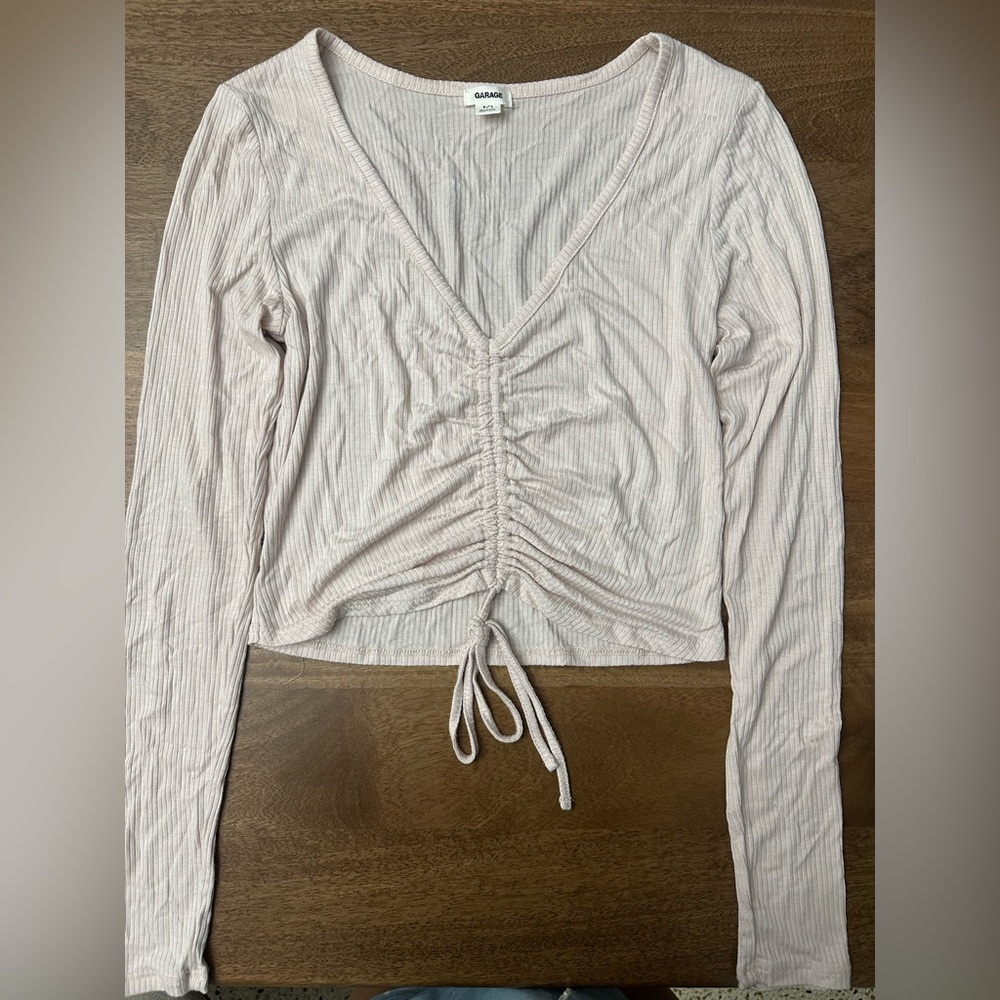 Garage Pink Ruched Long Sleeve Crop Top